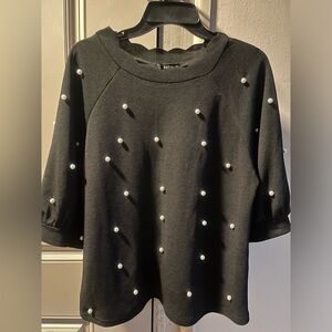 Black top with white beads